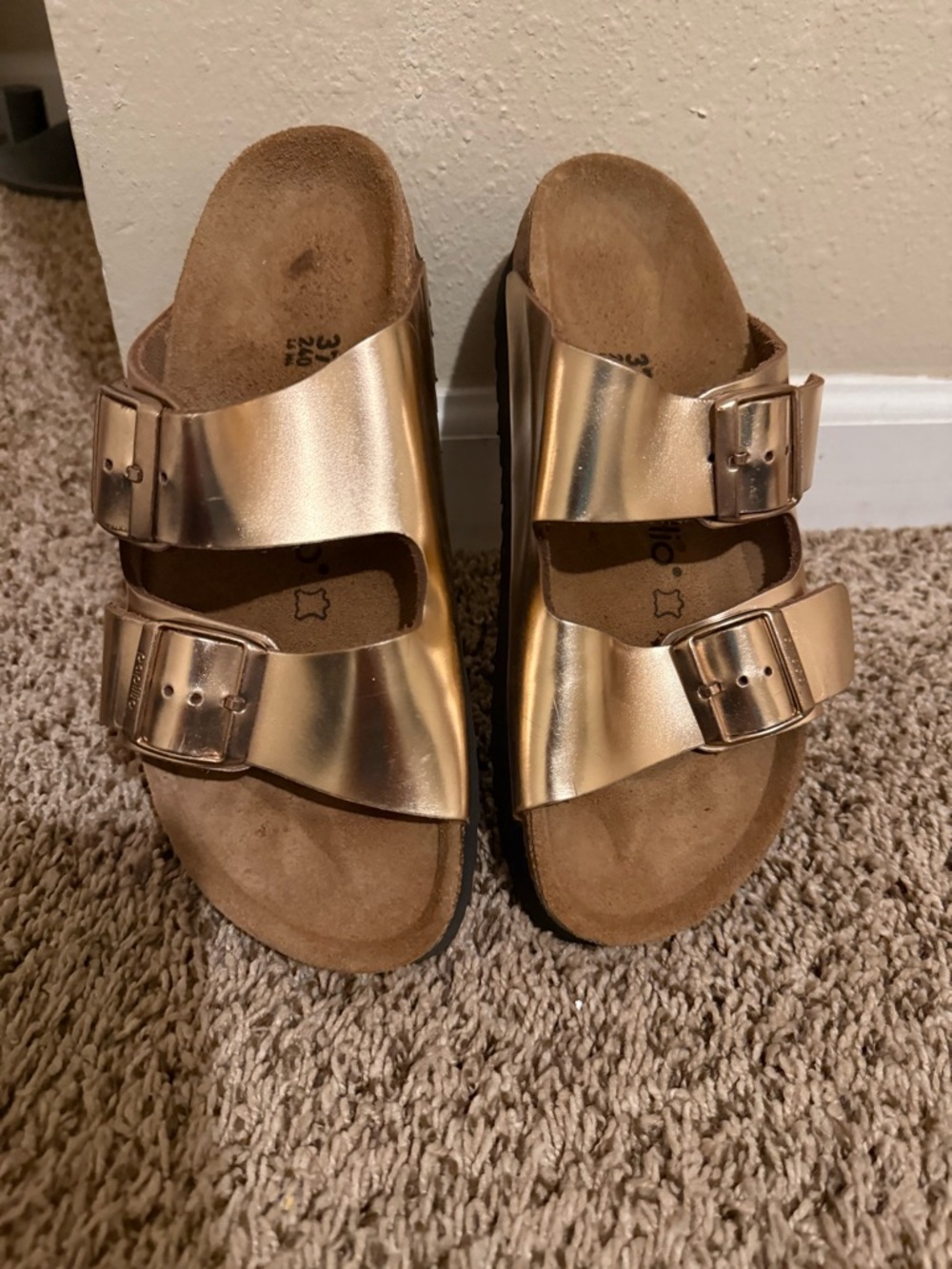 Papillio Metallic Rose Gold Double Strap Sandals